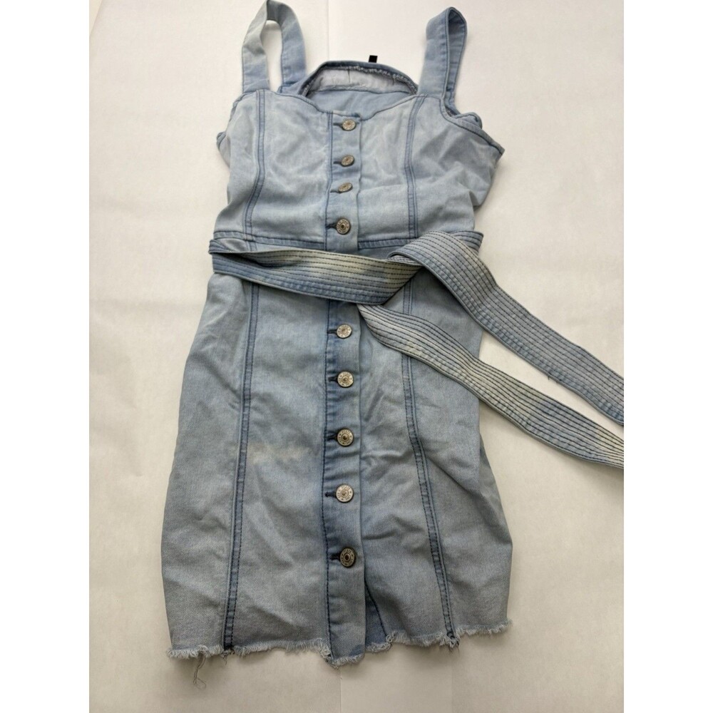 Peace Love Eco Rewash Denim Mini Dress Womens L Button Front Belted